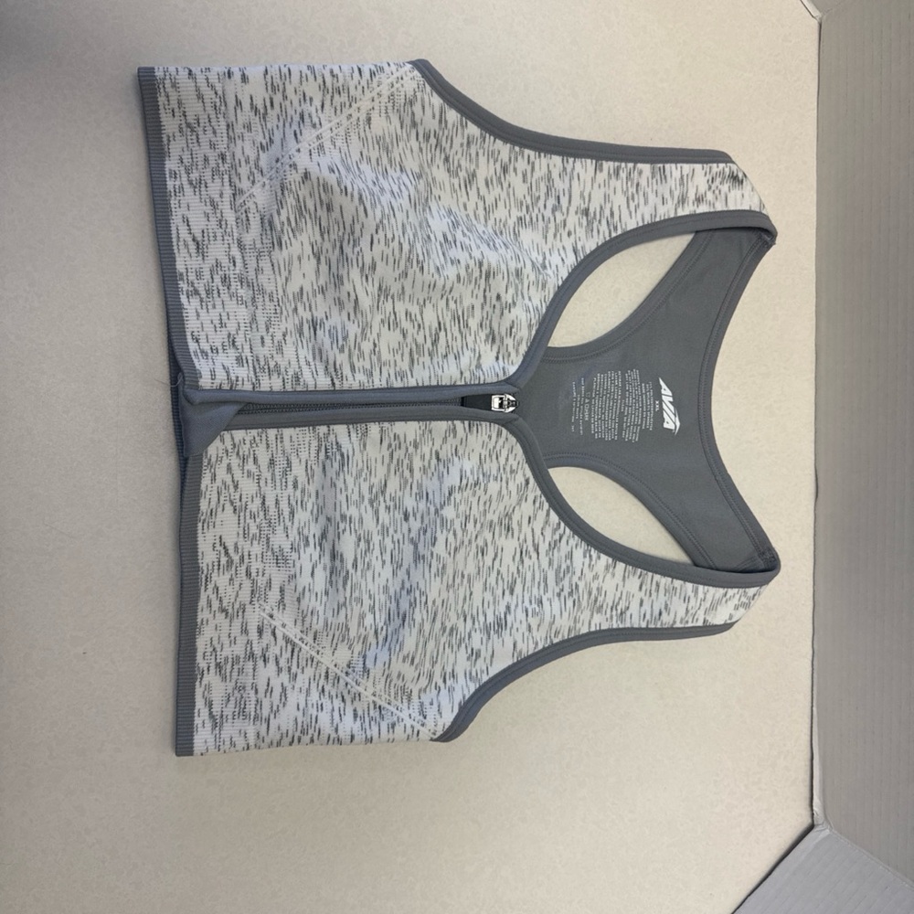 Avia XXL Gray & White Zipper Sports Bra